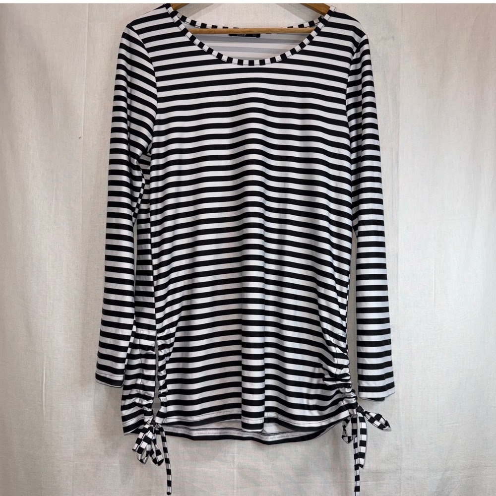 Lily by Firmiana Womens Black White Long Sleeve Rashguard Side Tie Size M